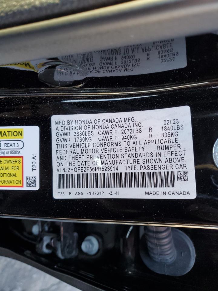 2023 HONDA CIVIC SPORT VIN:2HGFE2F56PH523914