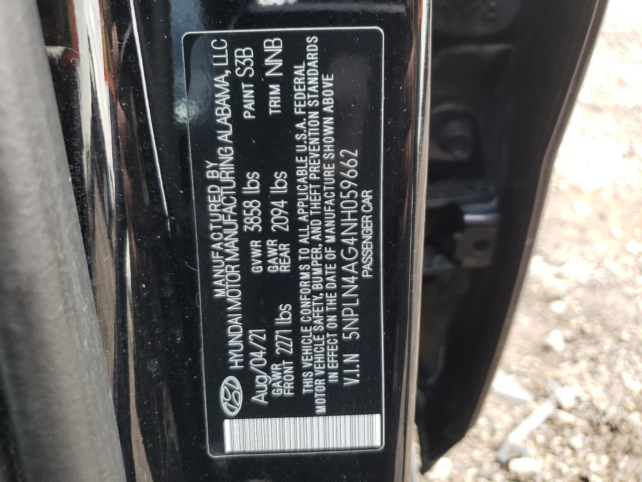 2022 HYUNDAI ELANTRA SEL VIN:5NPLN4AG4NH059662