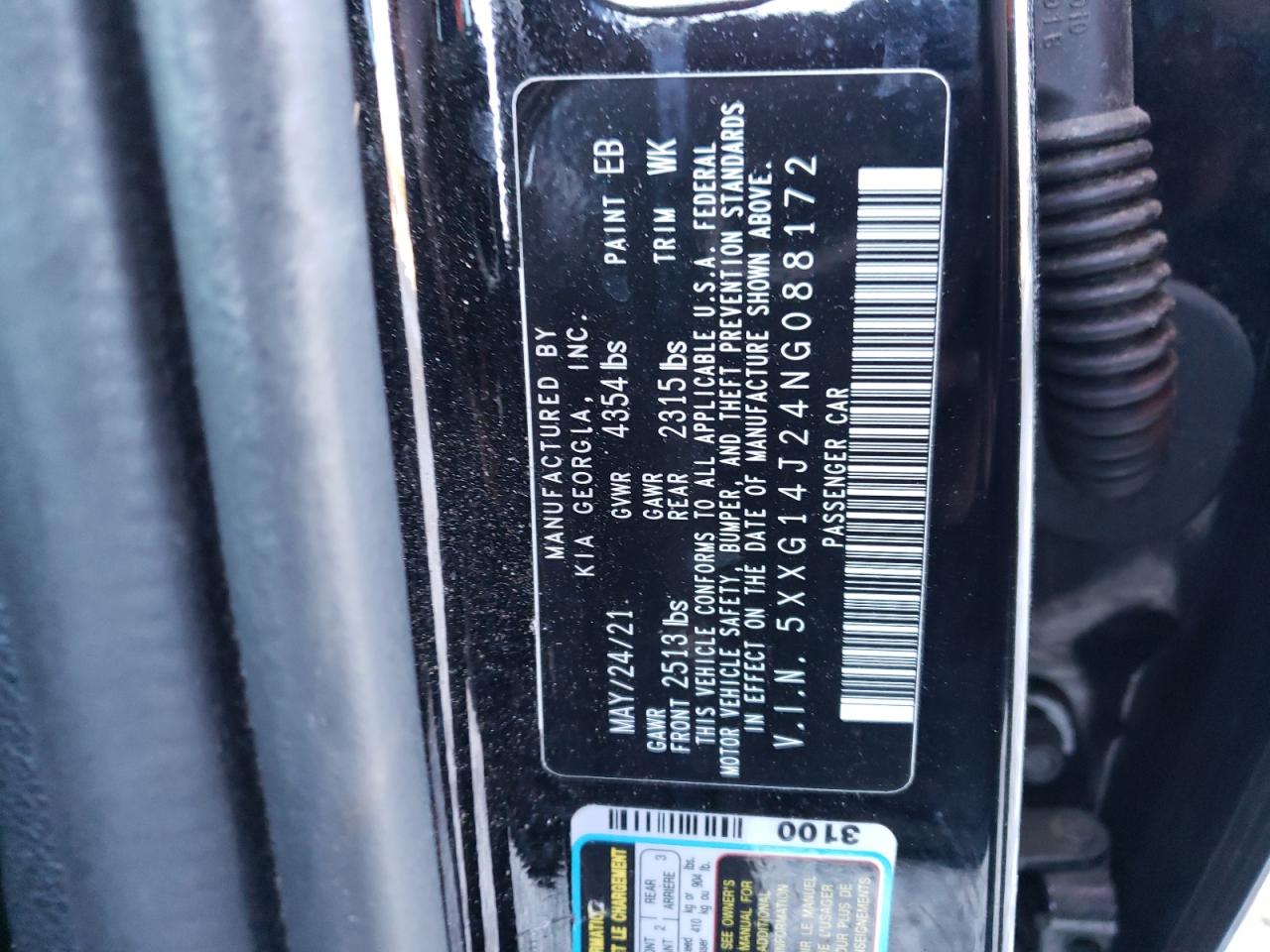 2022 KIA K5 LXS VIN:5XXG14J24NG088172