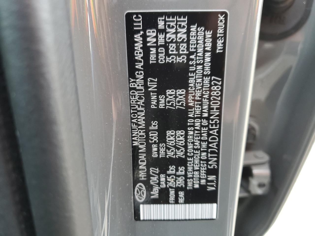 2022 HYUNDAI SANTA CRUZ SE VIN:5NTJADAE5NH028827