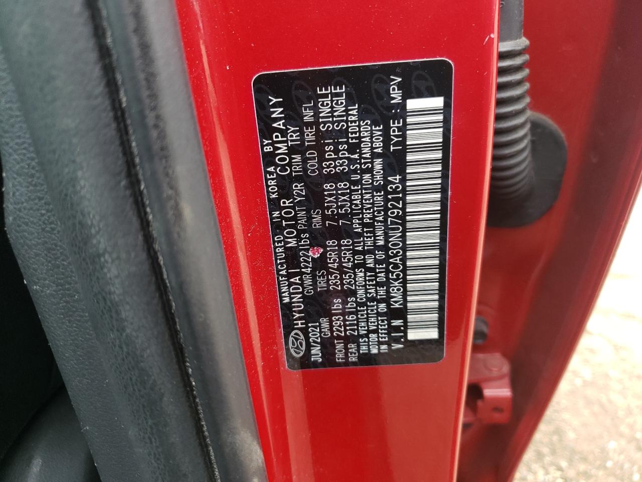 2022 HYUNDAI KONA LIMITED VIN:57820183