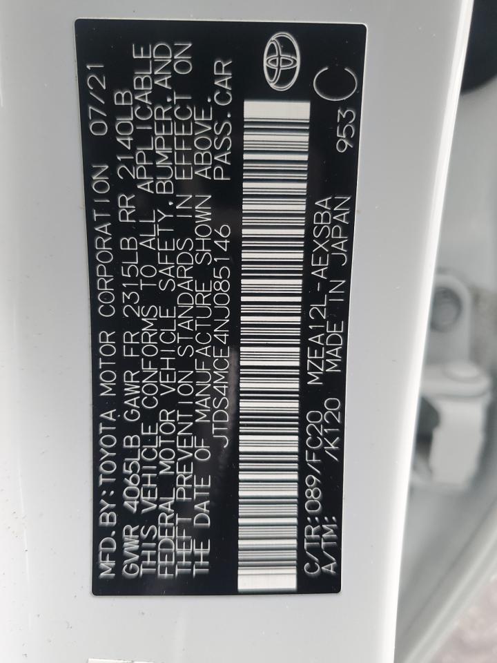 2022 TOYOTA COROLLA SE VIN:JTDS4MCE4NJ085146