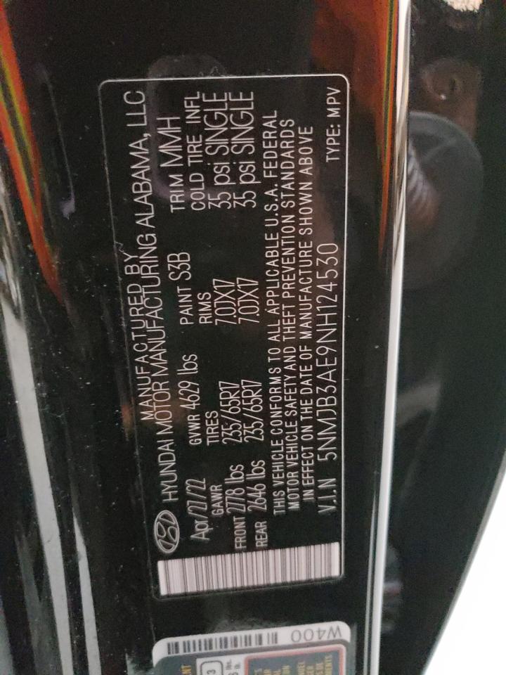 2022 HYUNDAI TUCSON SEL VIN:5NMJB3AE9NH124530