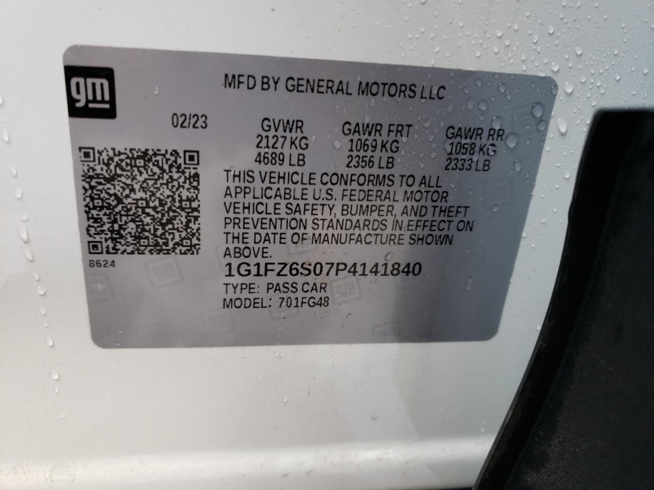2023 CHEVROLET BOLT EUV PREMIER VIN:1G1FZ6S07P4141840