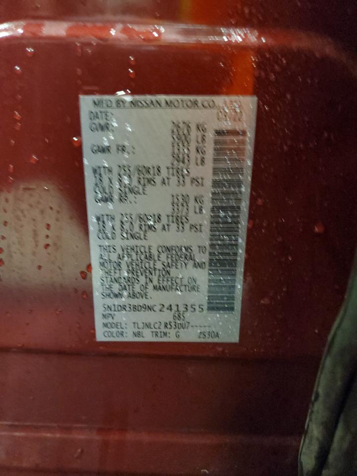 2022 NISSAN PATHFINDER SV VIN:5N1DR3BD9NC241355