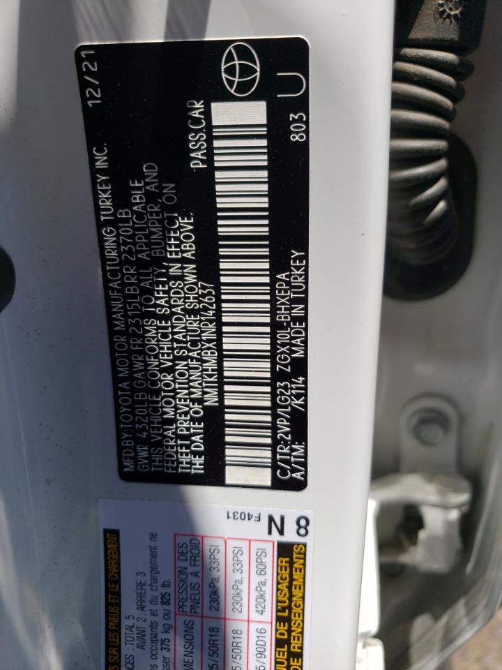 2022 TOYOTA C-HR XLE VIN:NMTKHMBX1NR142637