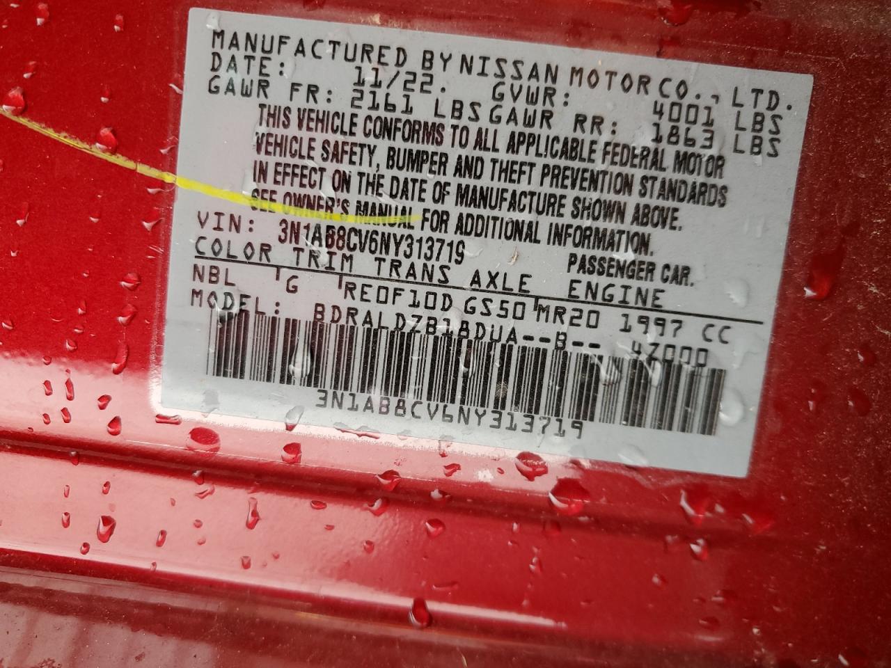 2022 NISSAN SENTRA SV VIN:3N1AB8CV6NY313719