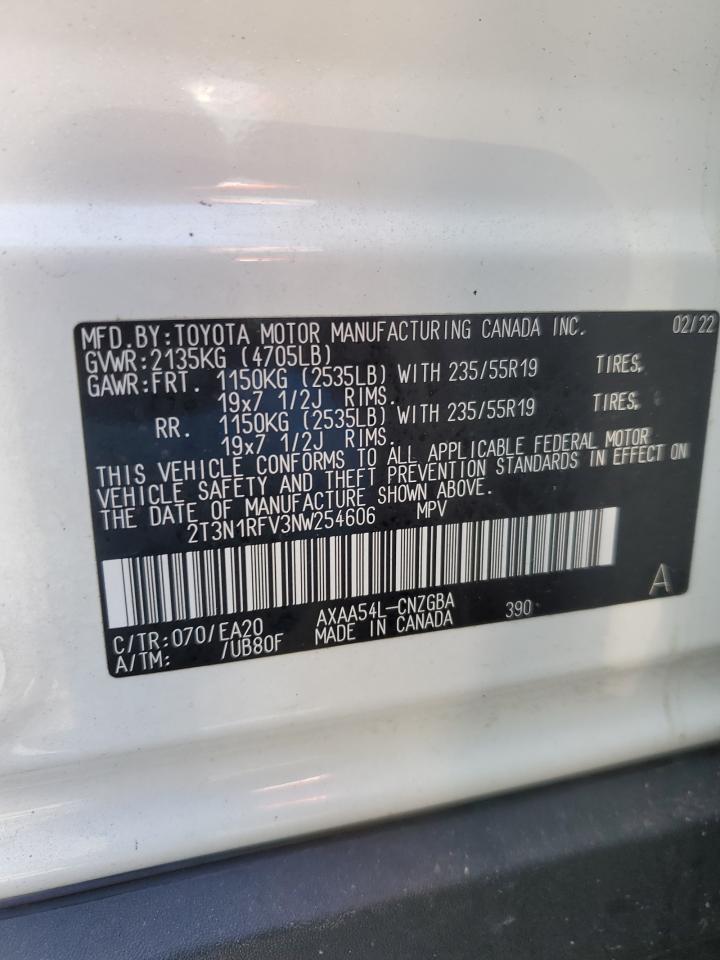 2022 TOYOTA RAV4 LIMITED VIN:2T3N1RFV3NW254606