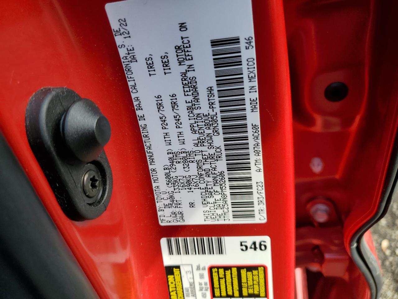 2023 TOYOTA TACOMA DOUBLE CAB VIN:3TMCZ5AN8PM552606