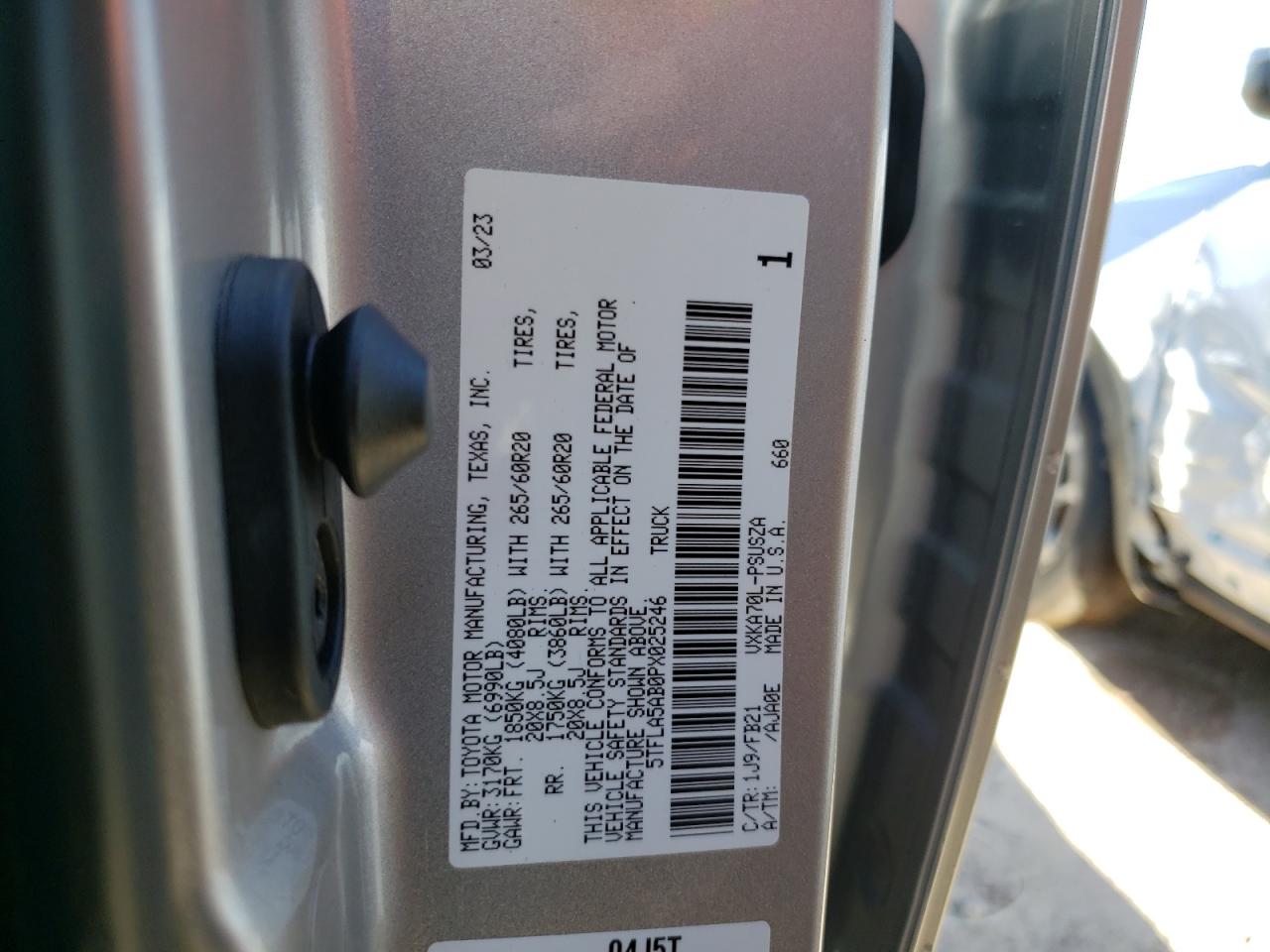 2023 TOYOTA TUNDRA CREWMAX SR VIN:5TFLA5AB0PX025246