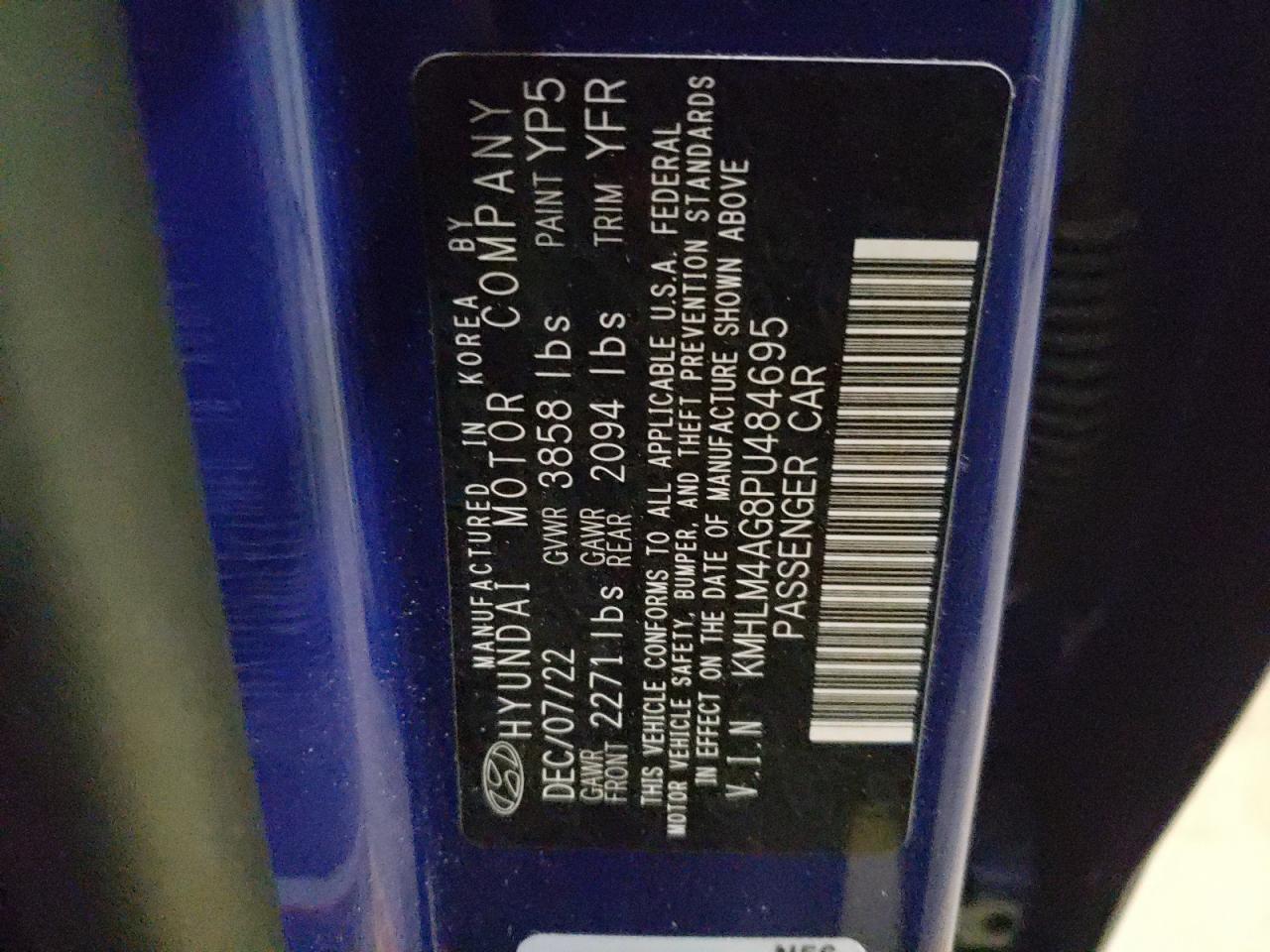 2023 HYUNDAI ELANTRA SEL VIN:KMHLM4AG8PU484695