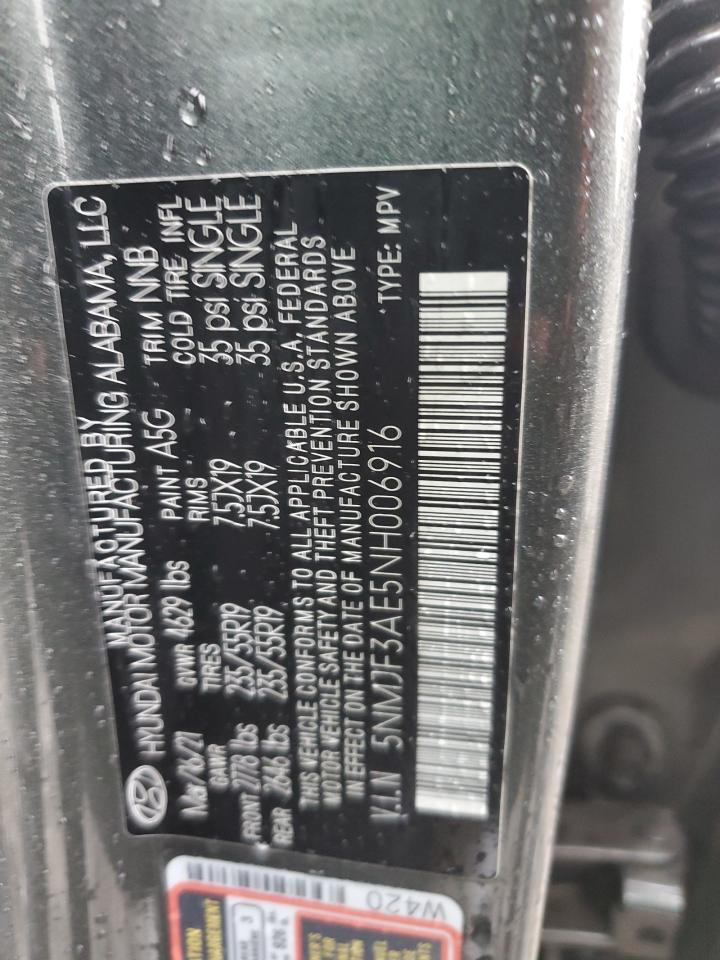 2022 HYUNDAI TUCSON SEL VIN:5NMJF3AE5NH006916