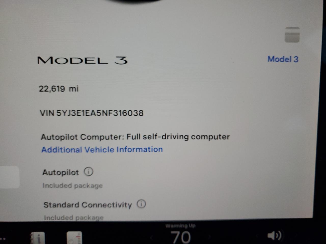 2022 TESLA MODEL 3  VIN:5YJ3E1EA5NF316038