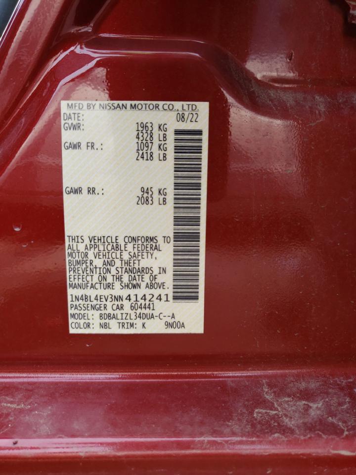 2022 NISSAN ALTIMA SL VIN:1N4BL4EV3NN414241