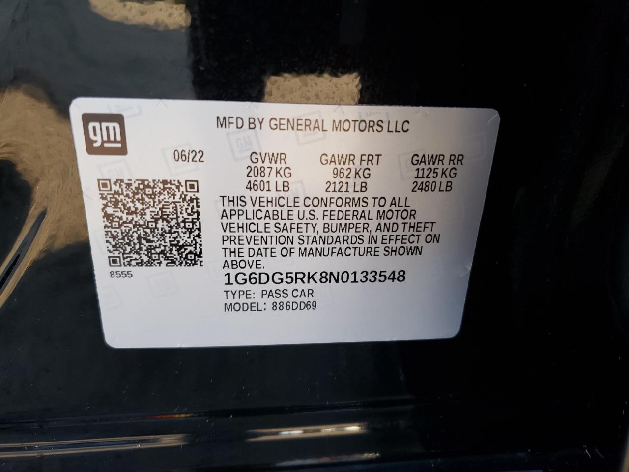 2022 CADILLAC CT4 SPORT VIN:1G6DG5RK8N0133548