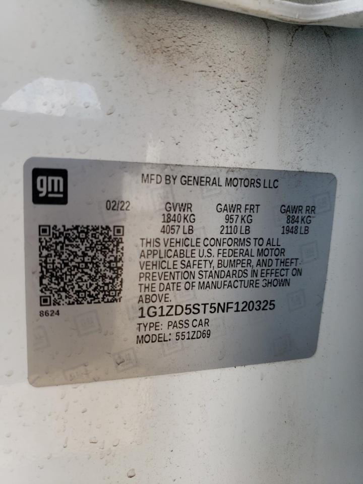 2022 CHEVROLET MALIBU LT VIN:1G1ZD5ST5NF120325