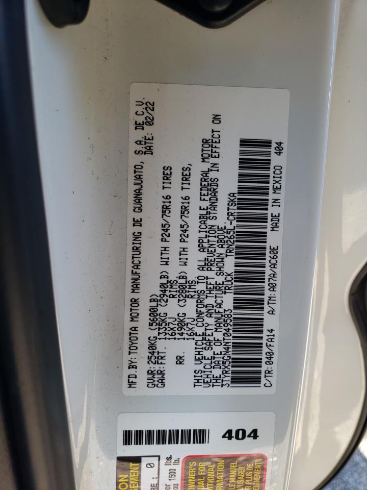 2022 TOYOTA TACOMA ACCESS CAB VIN:3TYRX5GN4NT049583