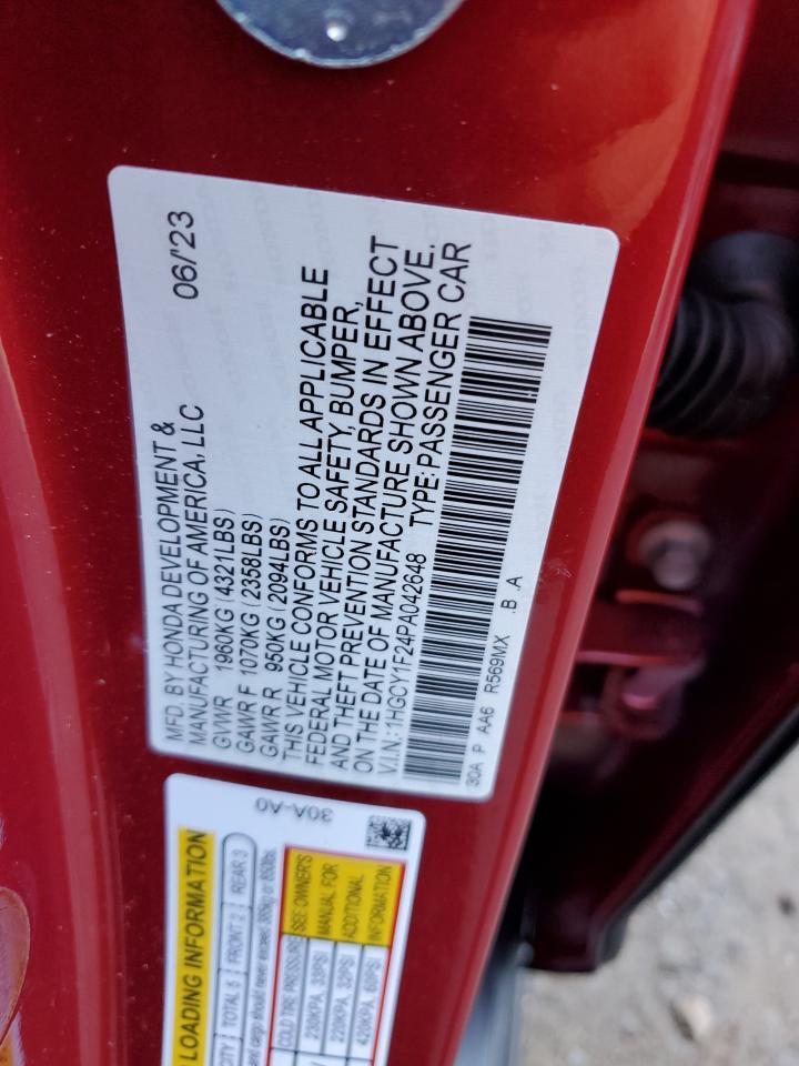 2023 HONDA ACCORD LX VIN:1HGCY1F24PA042648