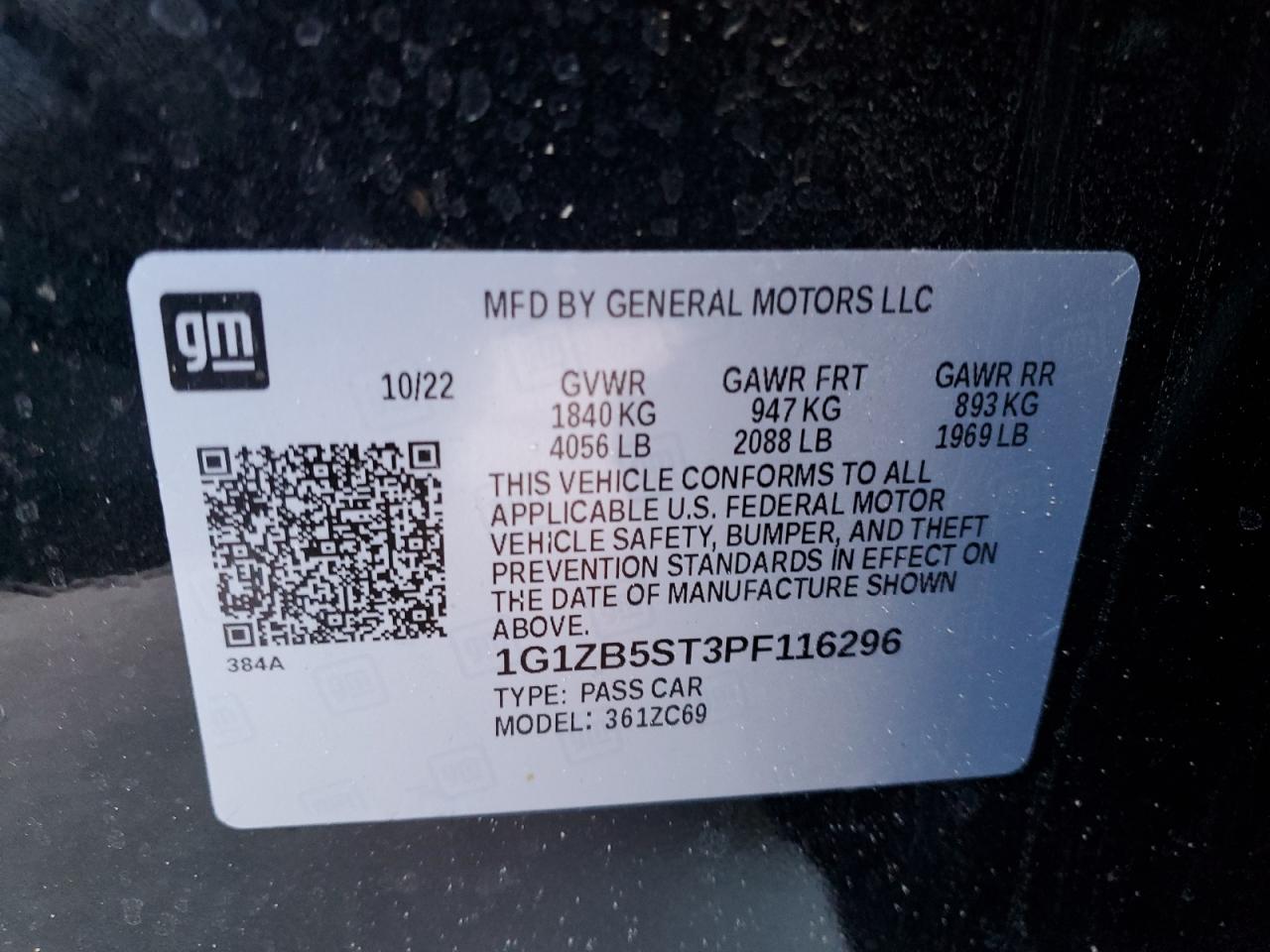 2023 CHEVROLET MALIBU LS VIN:1G1ZB5ST3PF116296