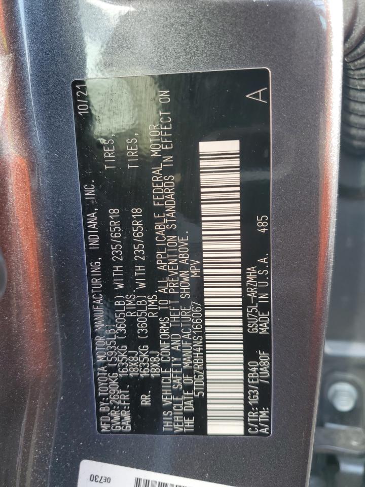 2022 TOYOTA HIGHLANDER XLE VIN:5TDGZRBH4NS166067