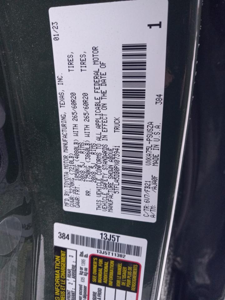 2023 TOYOTA TUNDRA CREWMAX SR VIN:5TFLA5DB0PX073941