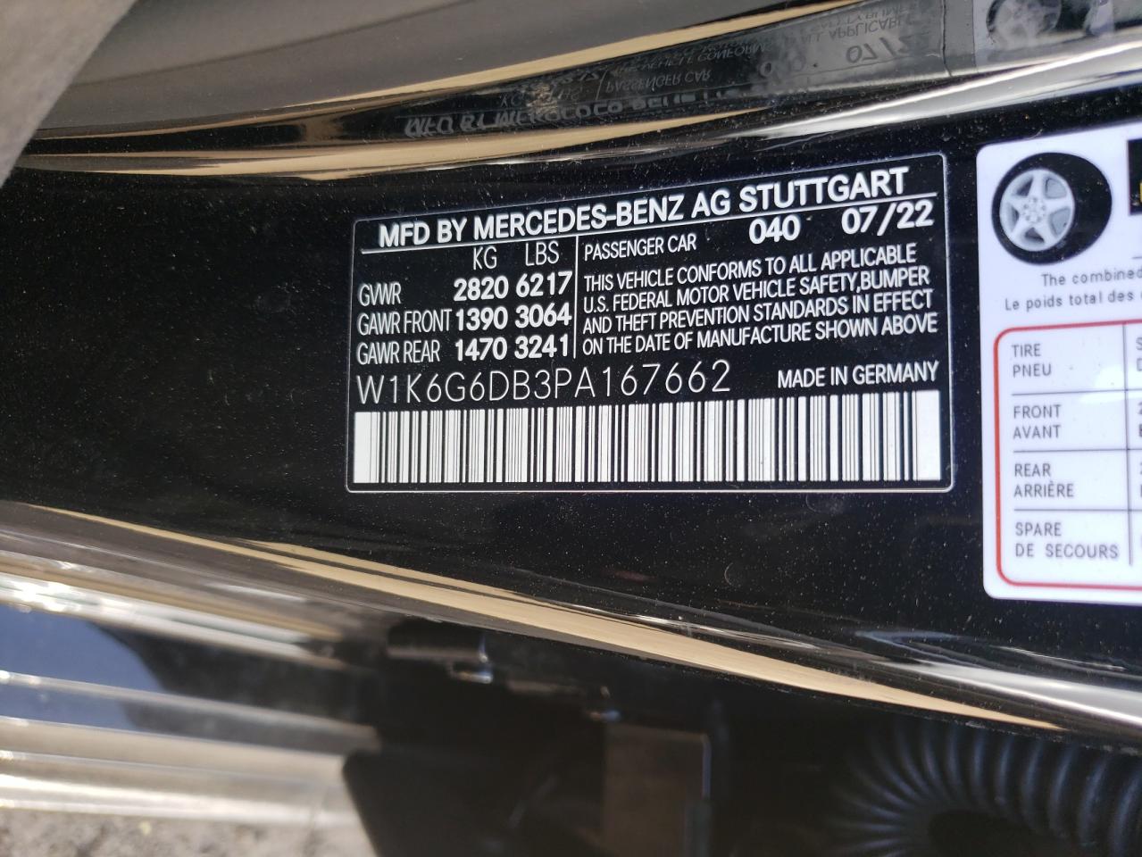 2023 MERCEDES-BENZ S 500 4MATIC VIN:W1K6G6DB3PA167662