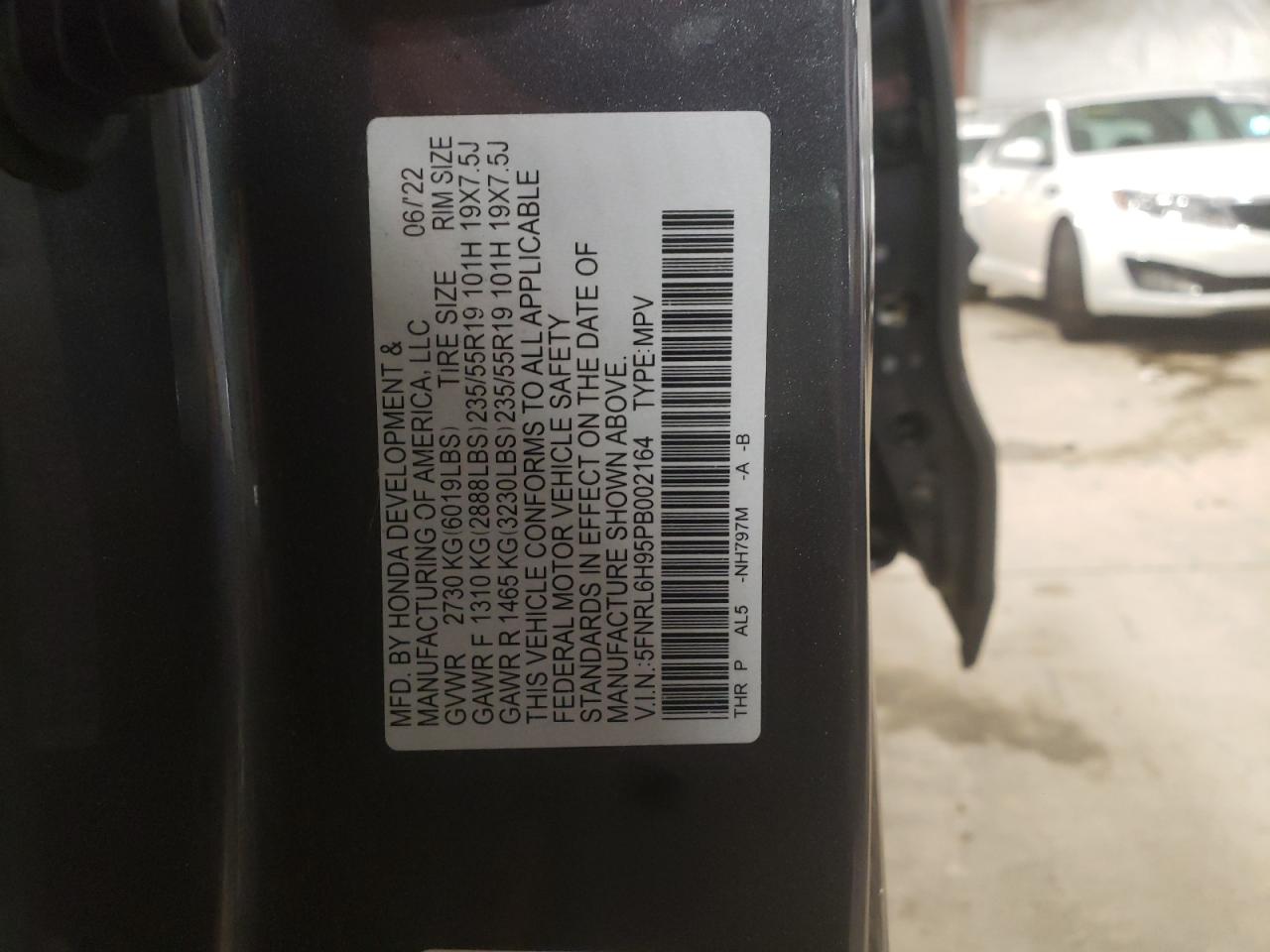 2023 HONDA ODYSSEY ELITE VIN:5FNRL6H95PB002164