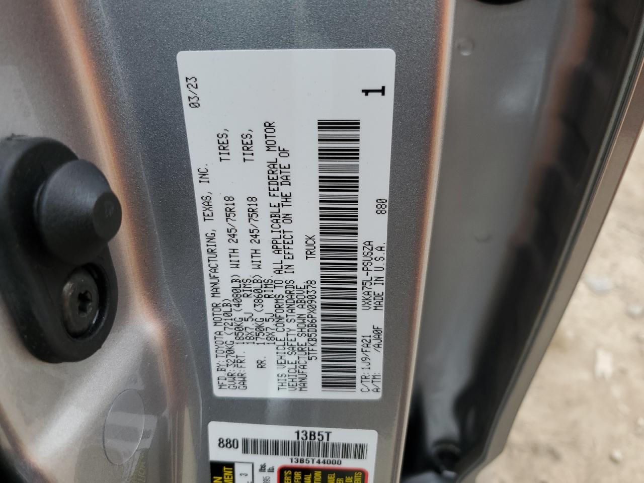 2023 TOYOTA TUNDRA CREWMAX SR VIN:5TFKB5DB6PX090378