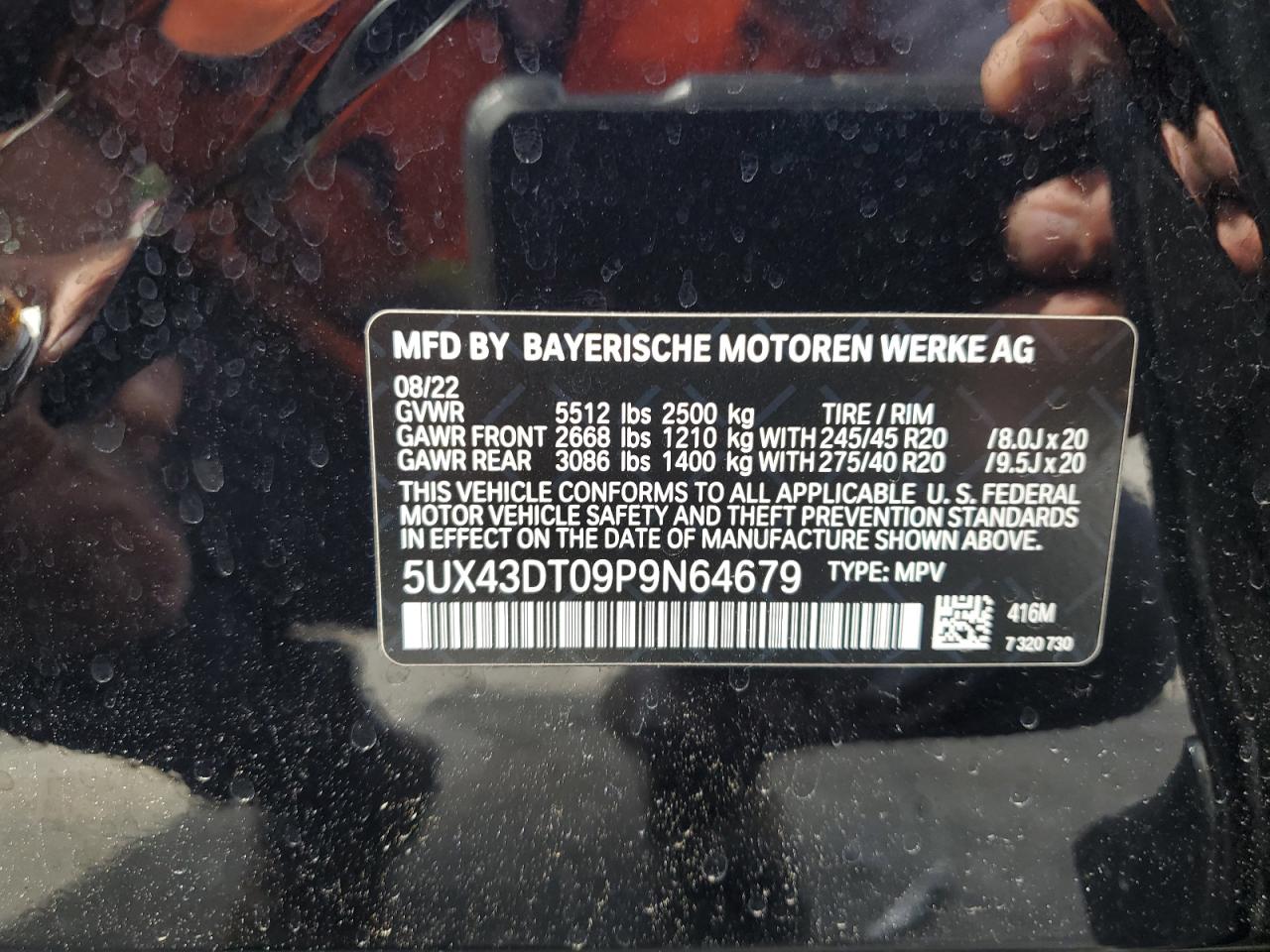 2023 BMW X4 M40I VIN:5UX43DT09P9N64679