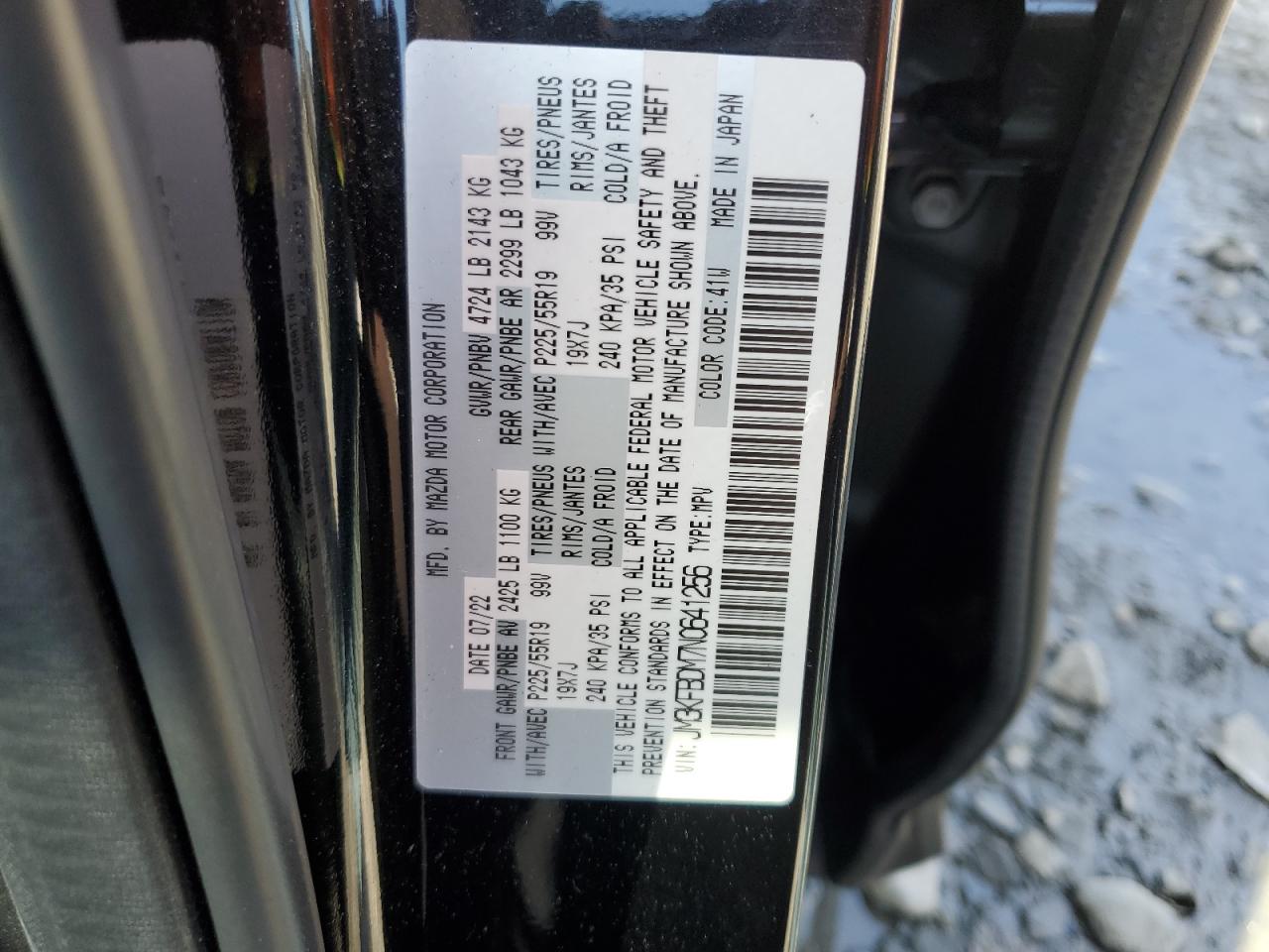 2022 MAZDA CX-5 PREMIUM VIN:JM3KFBDM7N0641256