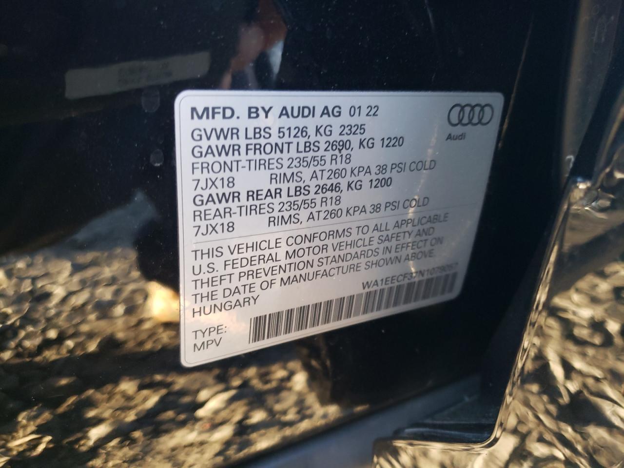 2022 AUDI Q3 PREMIUM PLUS S LINE 45 VIN:WA1EECF37N1079057