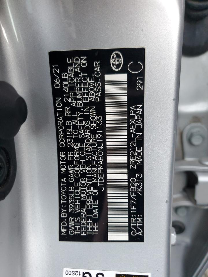 2022 TOYOTA COROLLA LE VIN:JTDEPMAE0NJ191133