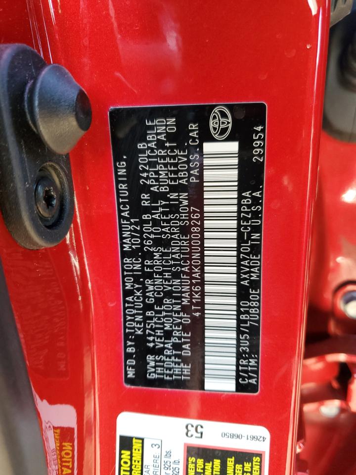 2022 TOYOTA CAMRY XSE VIN:4T1K61AK0NU008267