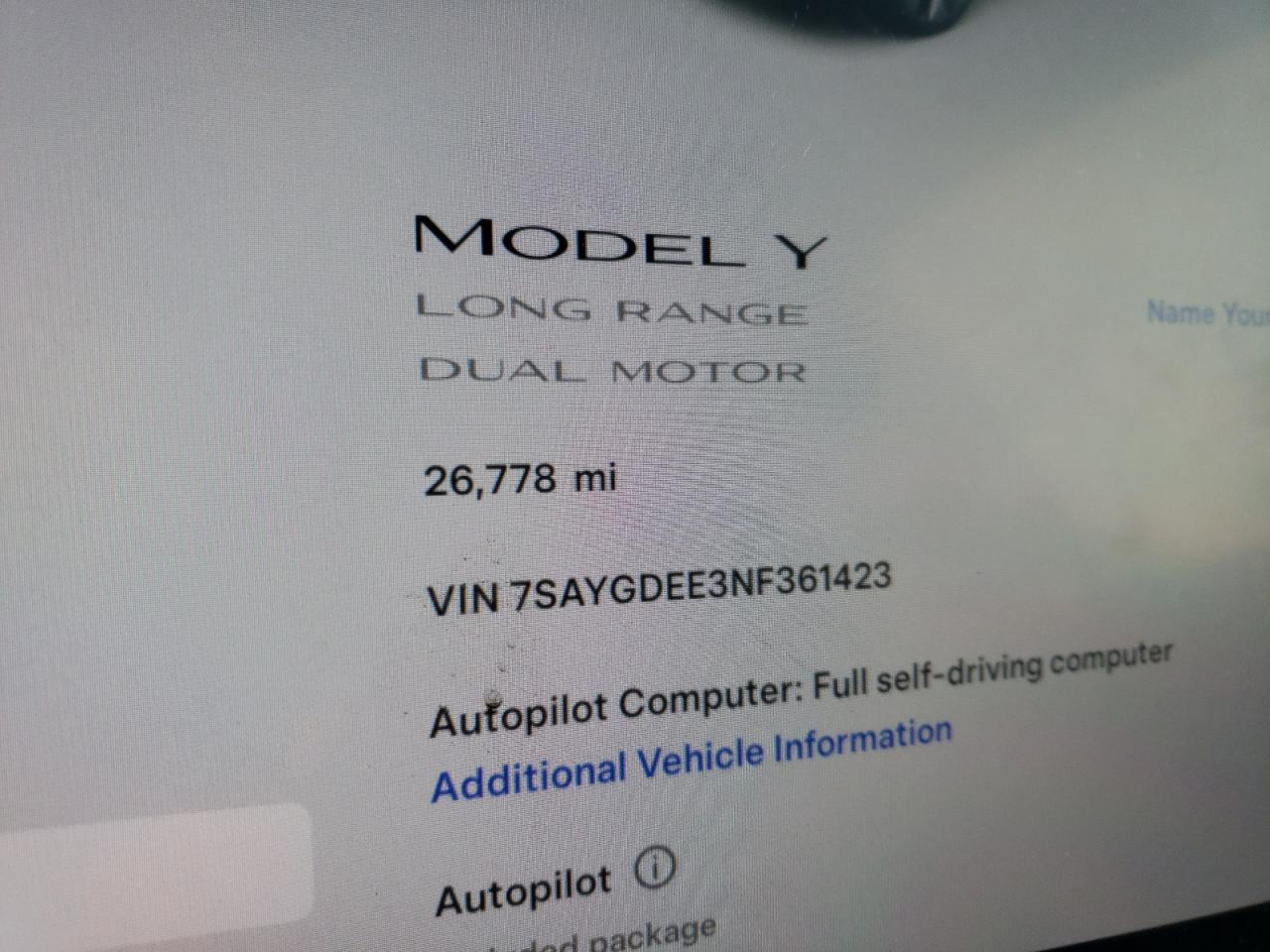 2022 TESLA MODEL Y  VIN:7SAYGDEE3NF361423