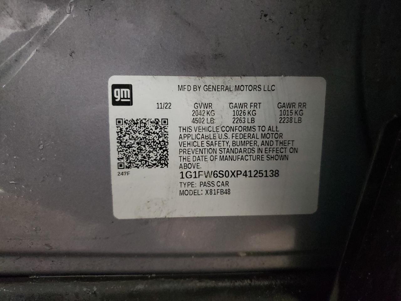 2023 CHEVROLET BOLT EV 1LT VIN:1G1FW6S0XP4125138