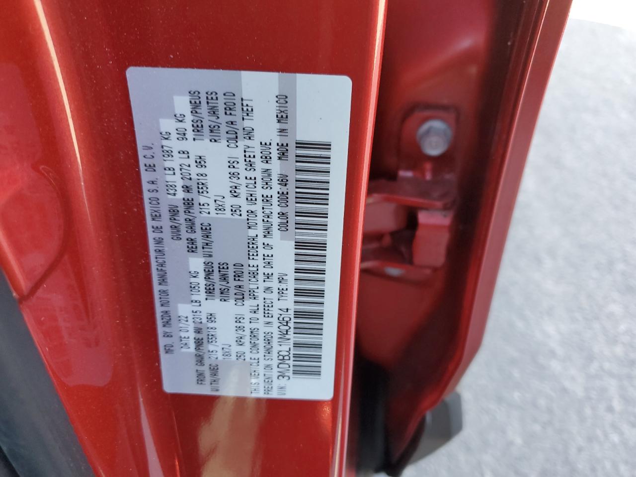 2022 MAZDA CX-30 PREFERRED VIN:3MVDMBCL1NM404614