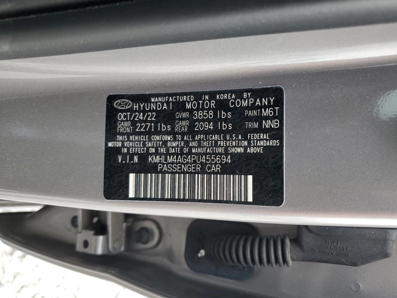 2023 HYUNDAI ELANTRA SEL VIN:KMHLM4AG4PU455694