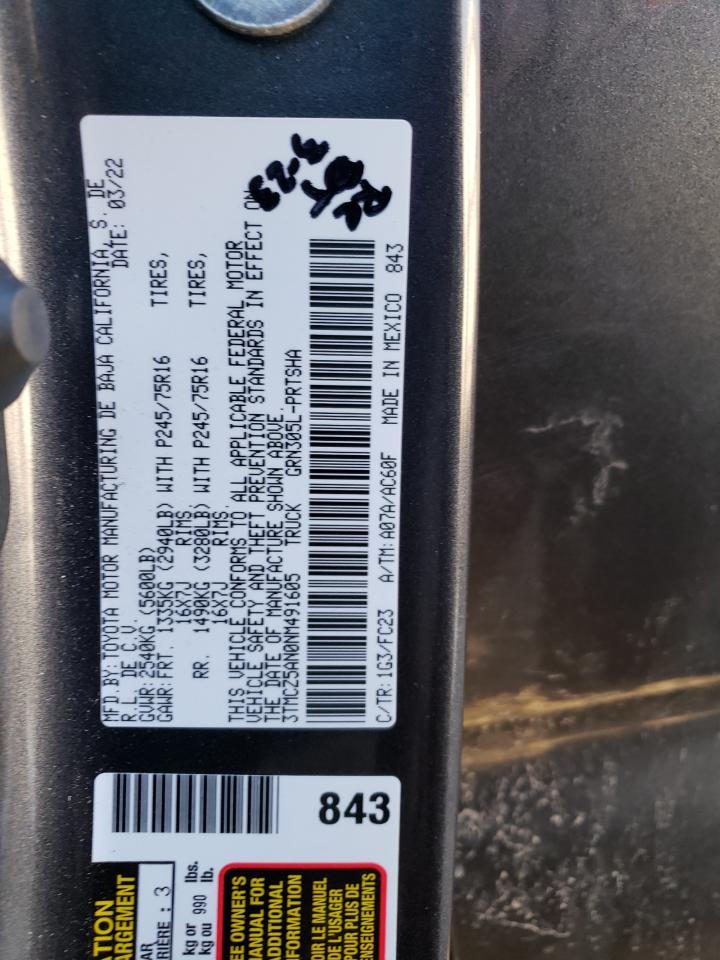 2022 TOYOTA TACOMA DOUBLE CAB VIN:3TMCZ5AN0NM491605