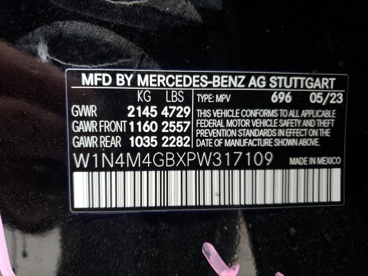 2023 MERCEDES-BENZ GLB 250 VIN:W1N4M4GBXPW317109