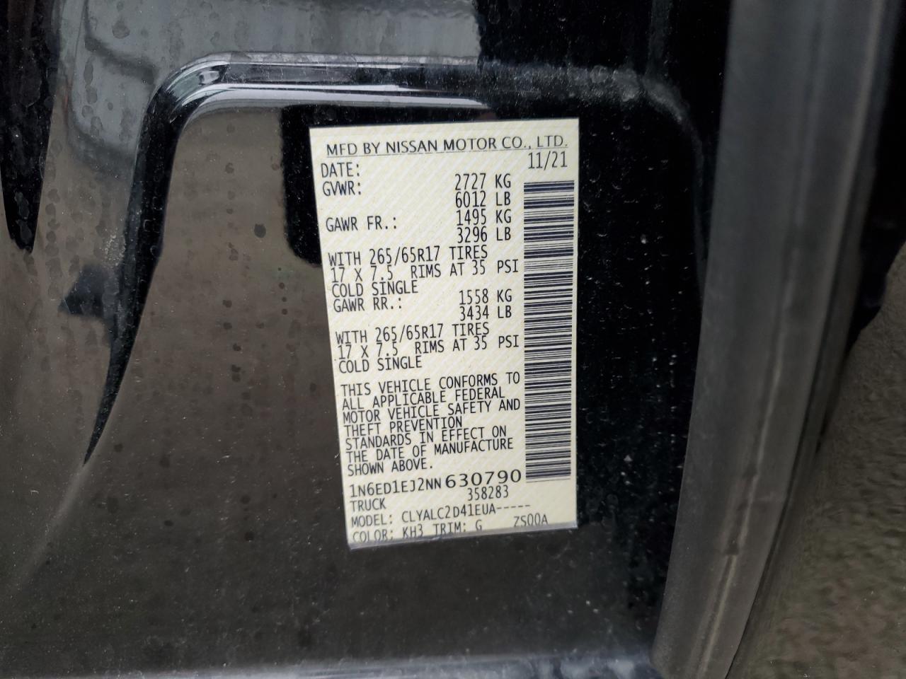 2022 NISSAN FRONTIER S VIN:1N6ED1EJ2NN630790