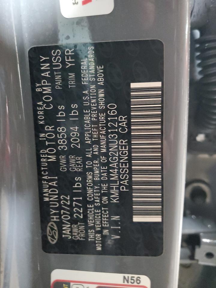 2022 HYUNDAI ELANTRA SEL VIN:KMHLM4AG2NU312160