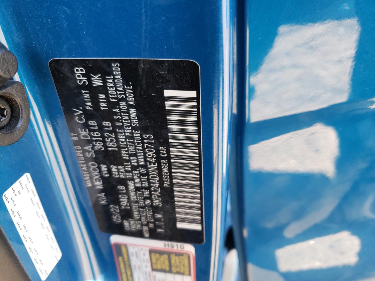 2022 KIA RIO LX VIN:3KPA24ADXNE490713