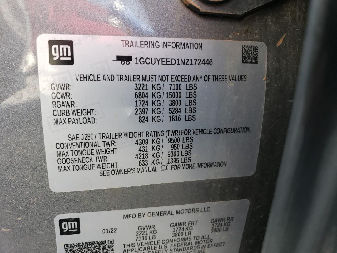 2022 CHEVROLET SILVERADO LTD K1500 RST VIN:1GCUYEED1NZ172446