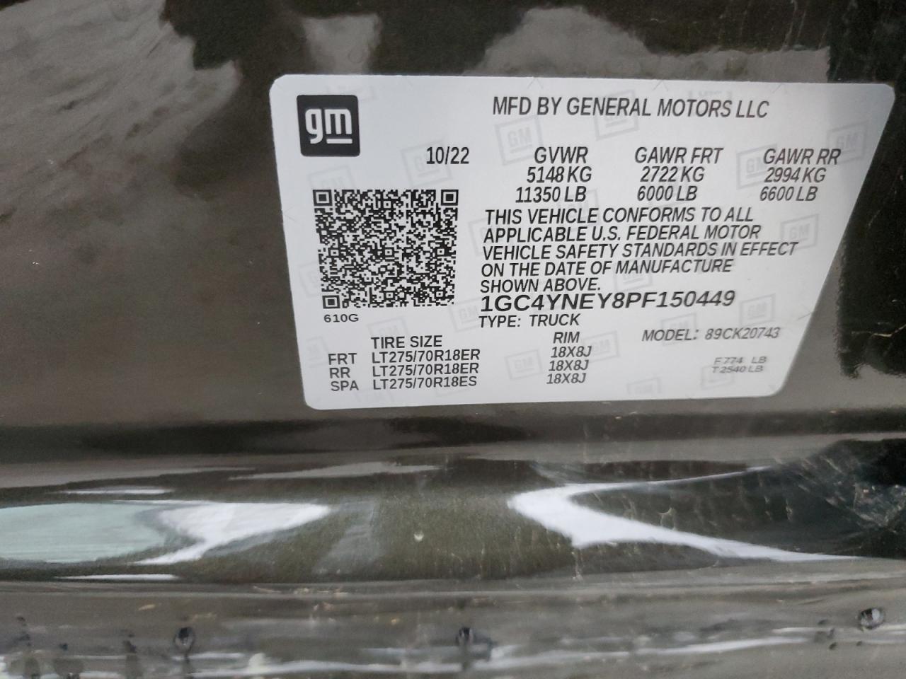 2023 CHEVROLET SILVERADO K2500 HEAVY DUTY LT VIN:1GC4YNEY8PF150449