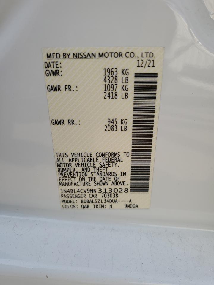 2022 NISSAN ALTIMA SR VIN:1N4BL4CV9NN313028