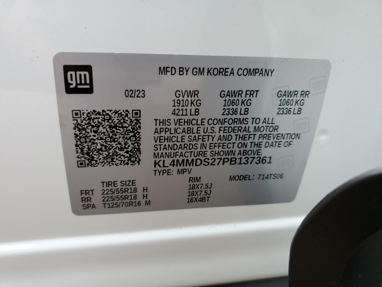 2023 BUICK ENCORE GX SELECT VIN:KL4MMDS27PB137361