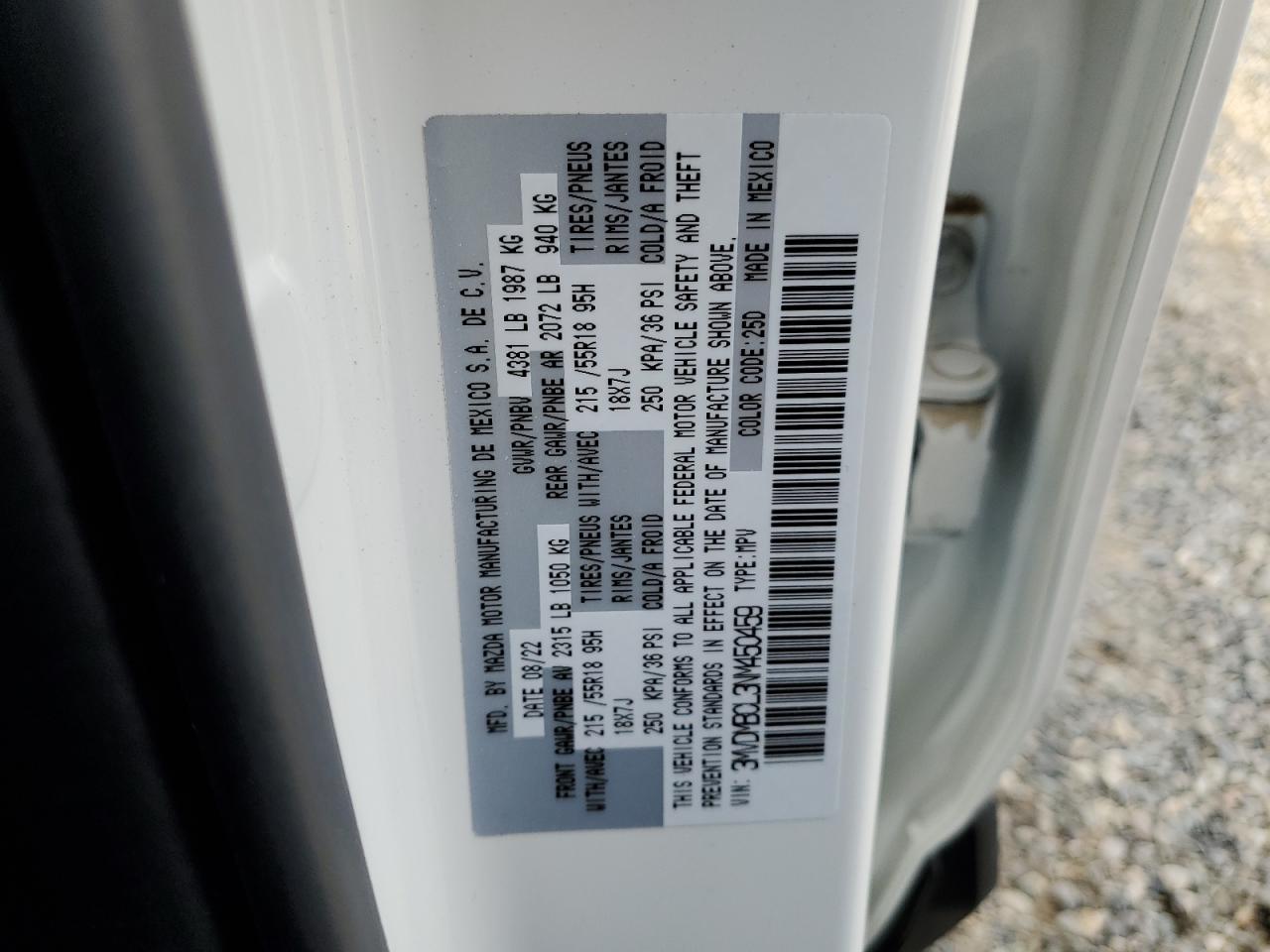 2022 MAZDA CX-30 PREFERRED VIN:3MVDMBCL3NM450459