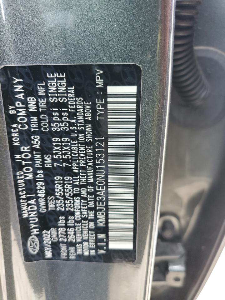 2022 HYUNDAI TUCSON LIMITED VIN:KM8JE3AE0NU153121