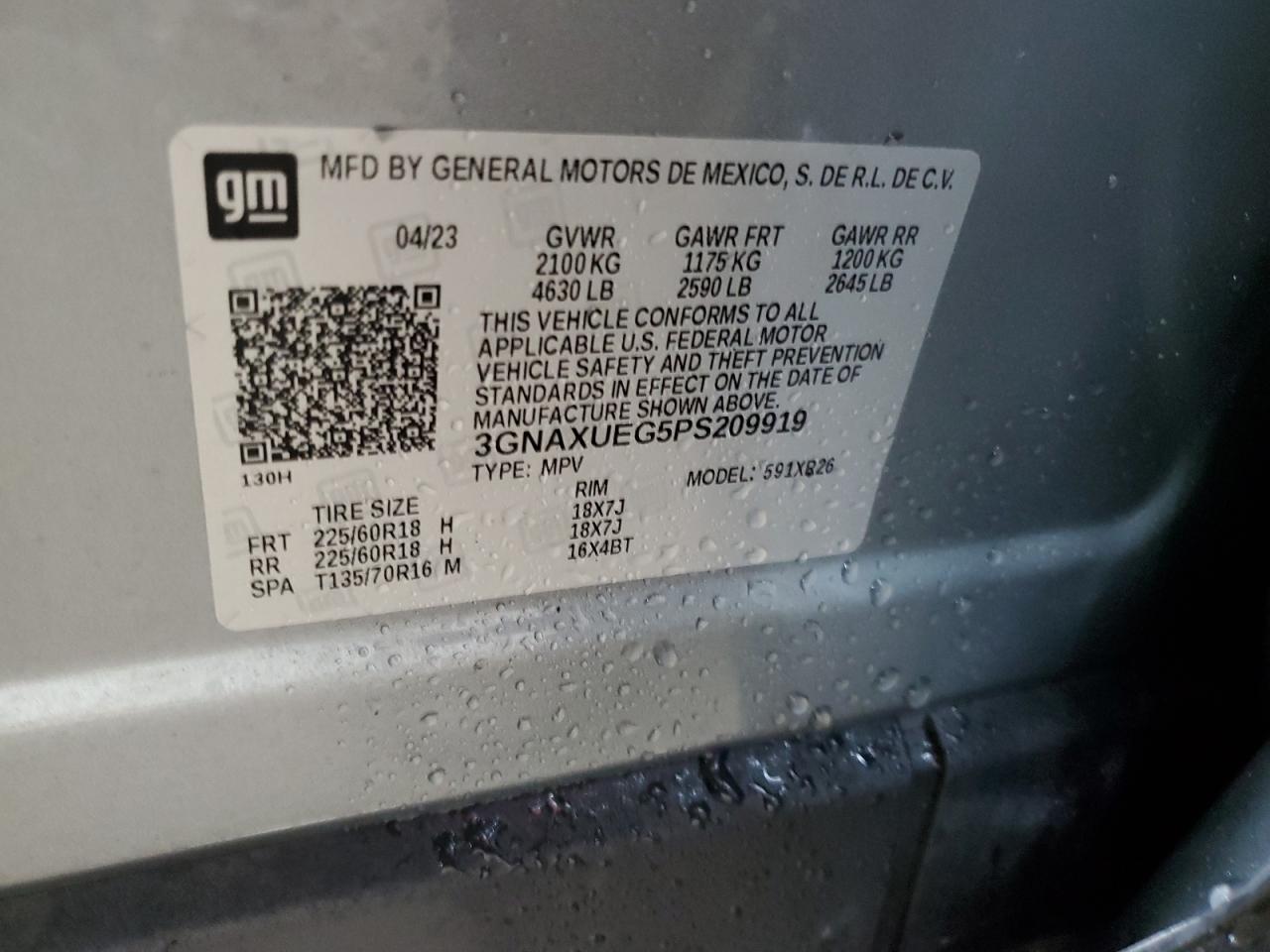 2023 CHEVROLET EQUINOX LT VIN:3GNAXUEG5PS209919