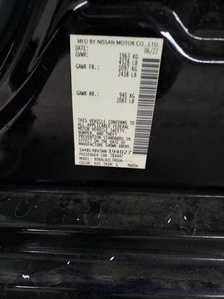 2022 NISSAN ALTIMA S VIN:1N4BL4BV3NN394027